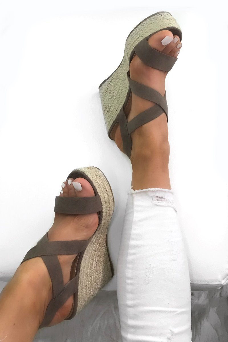 Zara Mocha Strappy Espadrille Wedges