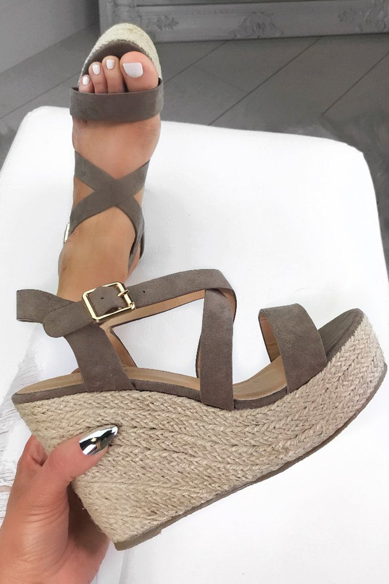 Zara Mocha Strappy Espadrille Wedges