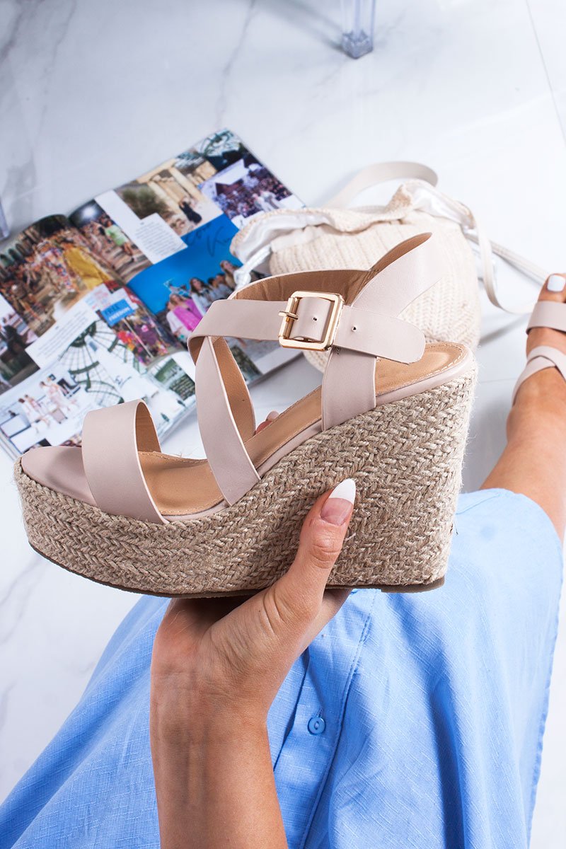 Zara Nude Strappy Espadrille Wedges