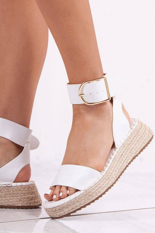 Zara White Buckle Detail Strap Espadrille Flatform Sandals