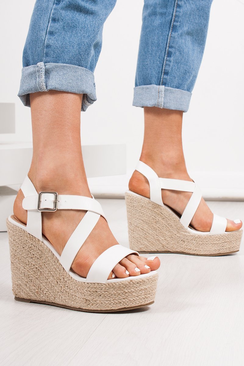 Zara White Strappy Espadrille Wedges