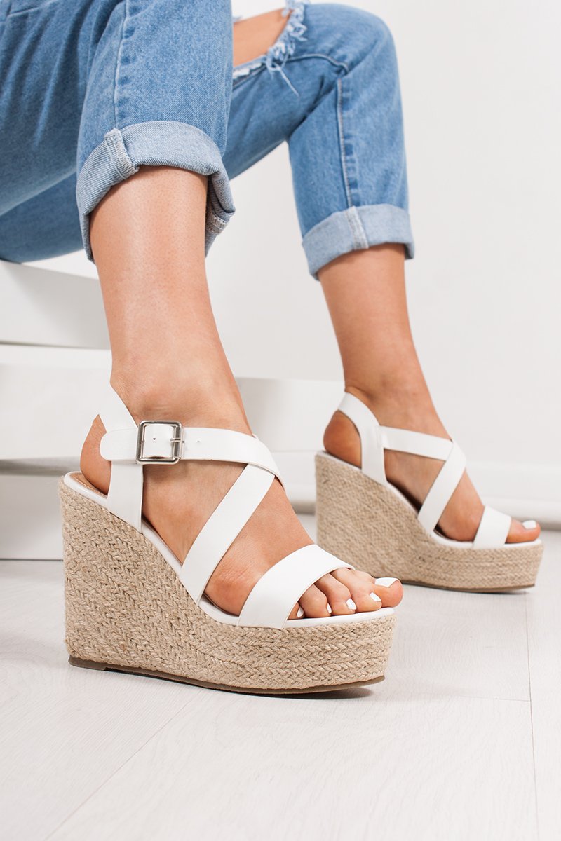 Zara White Strappy Espadrille Wedges