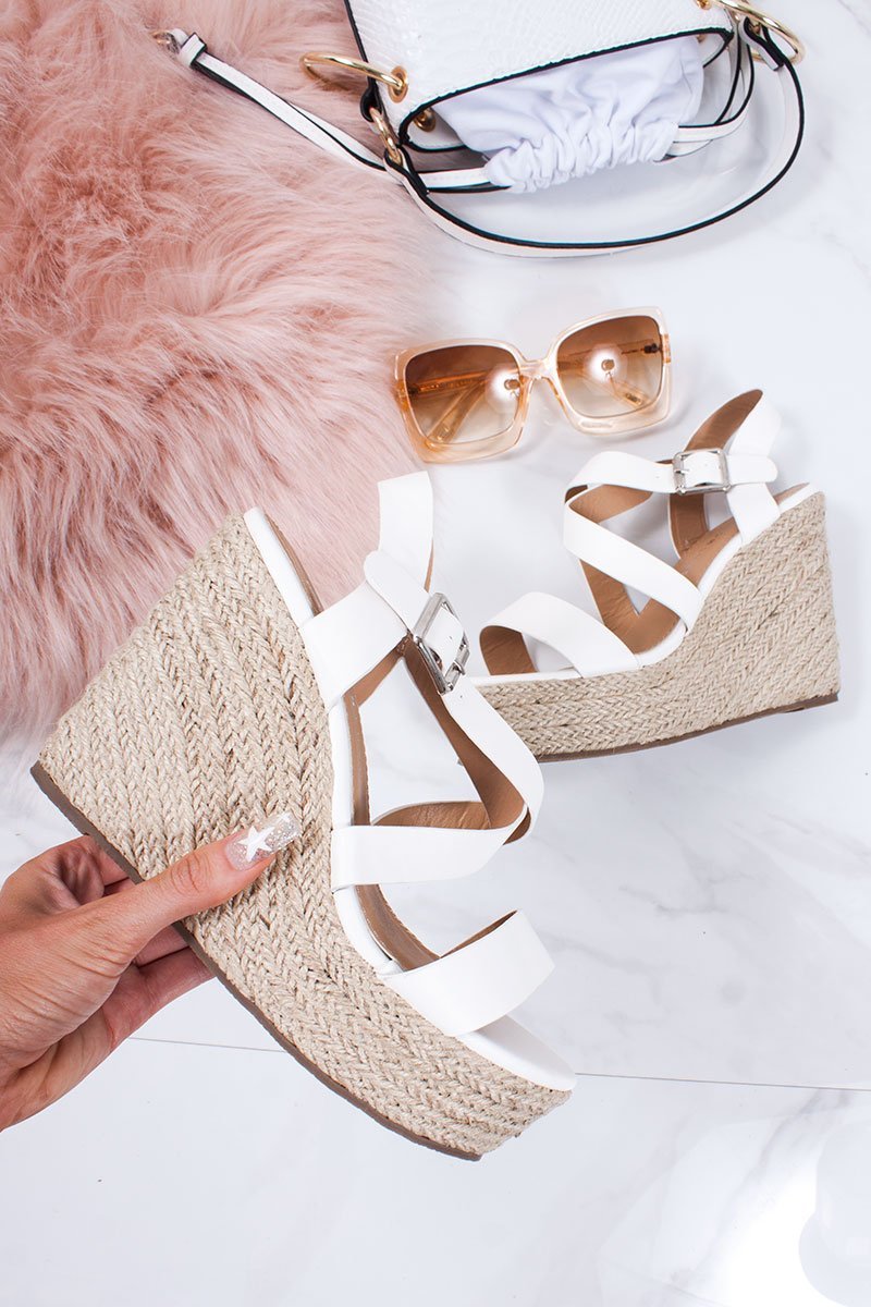 Zara White Strappy Espadrille Wedges