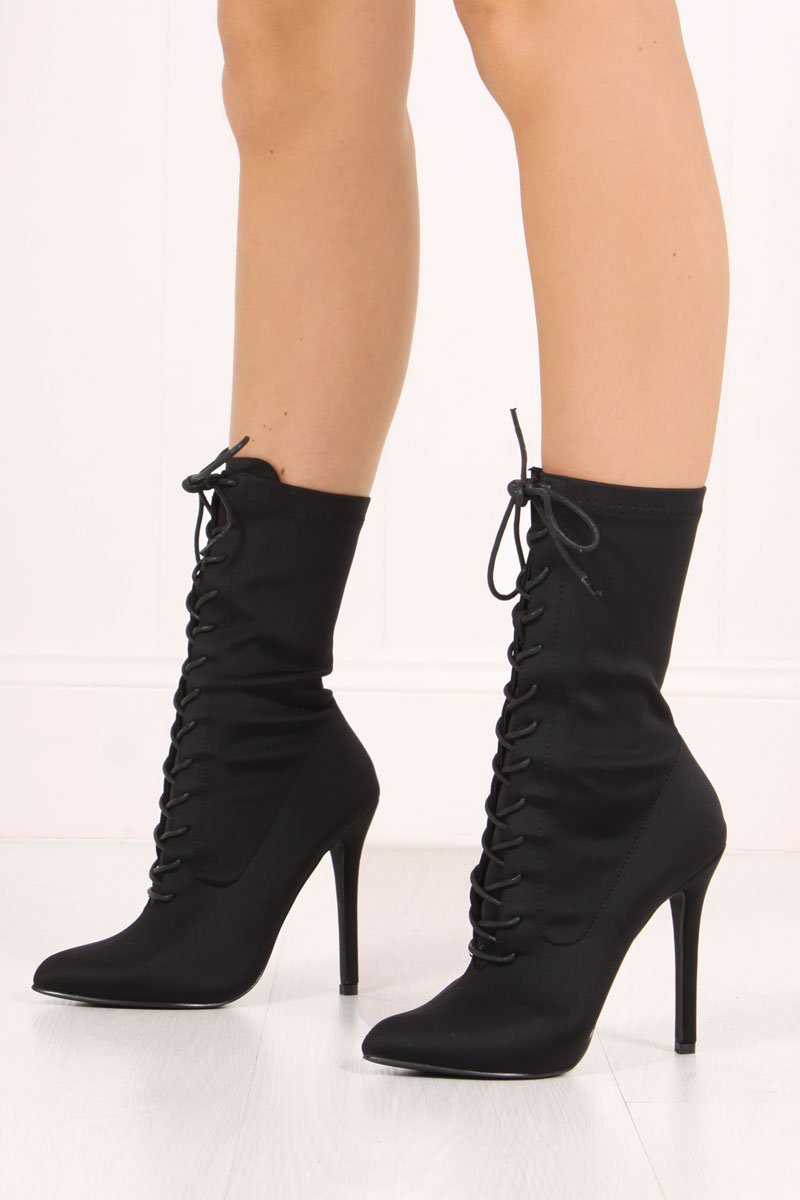 Zoey Black Lace Up Boots In Lycra