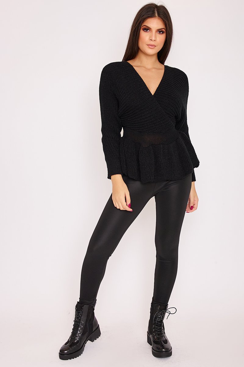 Belle Black Knitted Wrap Top