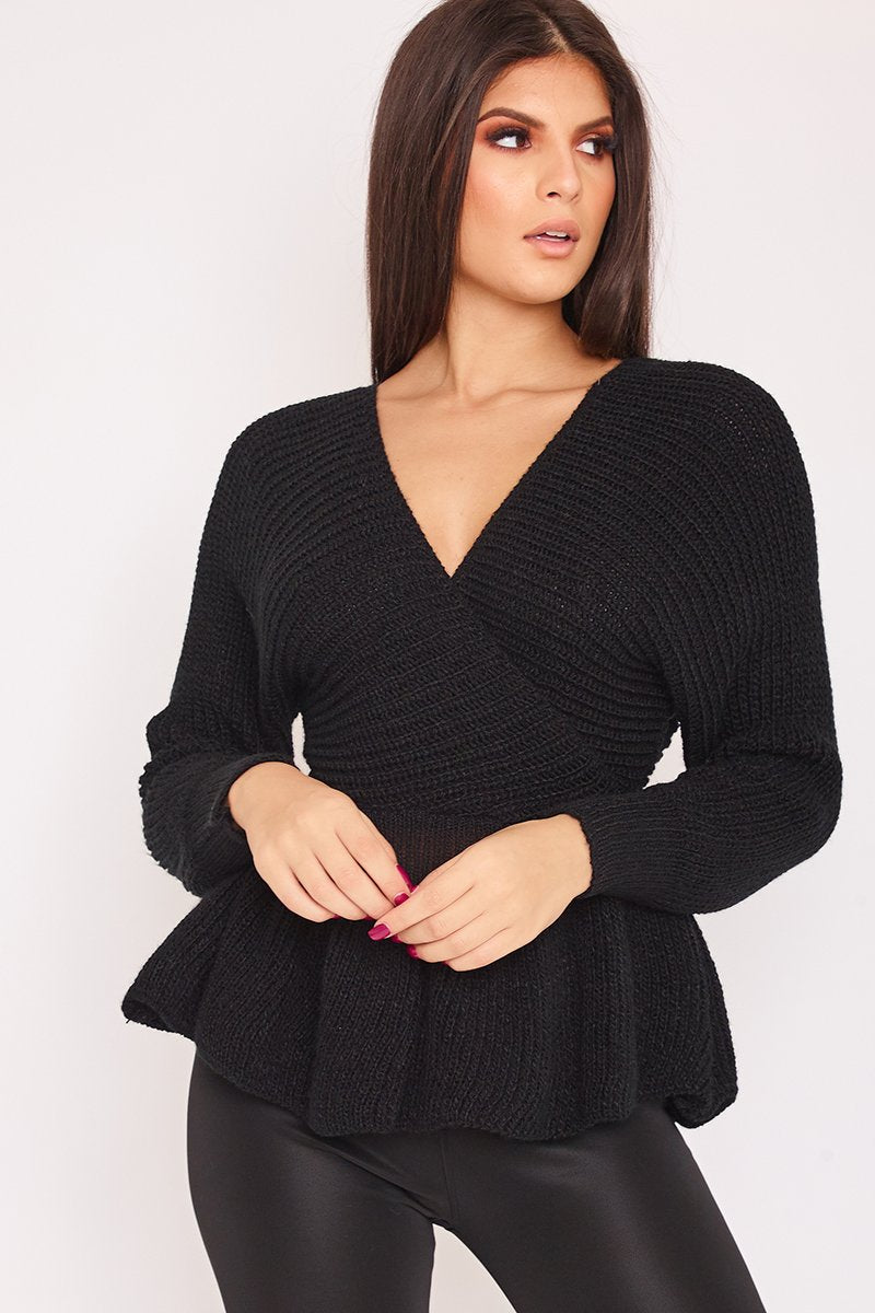 Belle Black Knitted Wrap Top