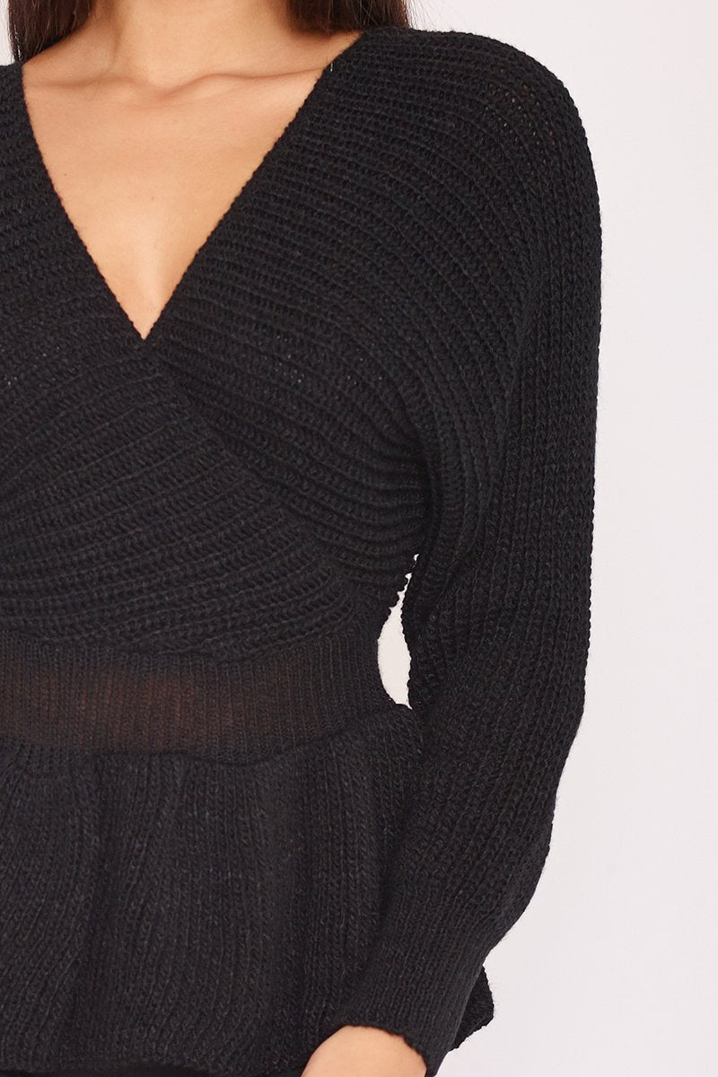 Belle Black Knitted Wrap Top