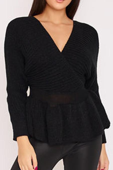 Belle Black Knitted Wrap Top