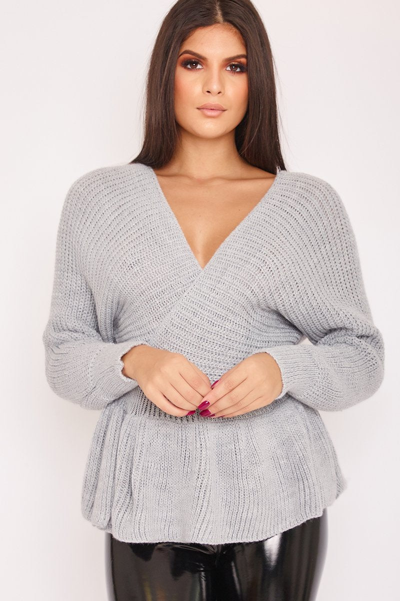 Belle Grey Knitted Wrap Top