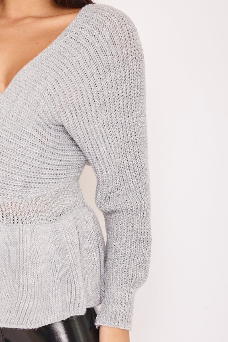 Belle Grey Knitted Wrap Top