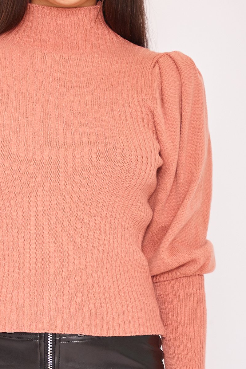 Jasmine Peach Ribbed Puff Sleeve Top