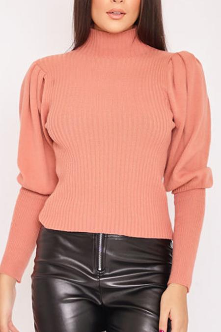 Jasmine Peach Ribbed Puff Sleeve Top