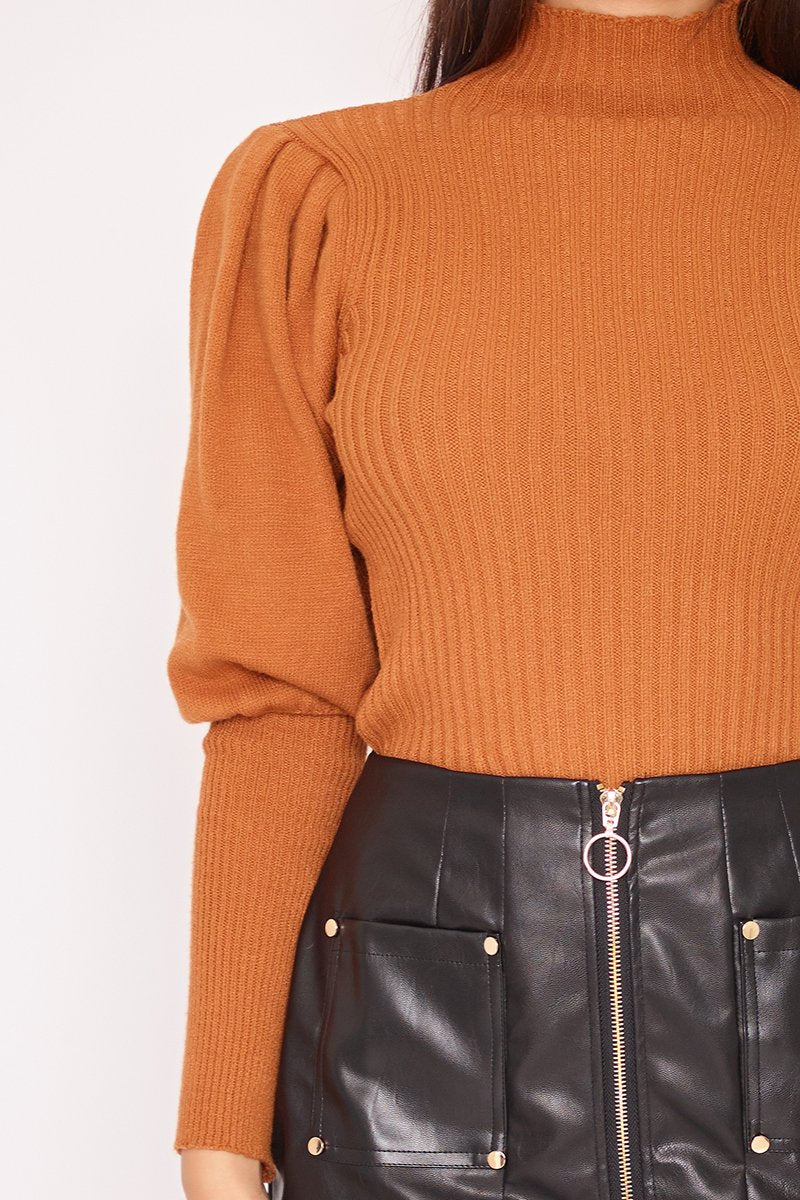 Jasmine Rust Ribbed Puff Sleeve Top