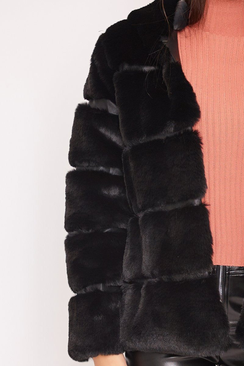 Louisa Black Thick Faux Fur Hooded Coat