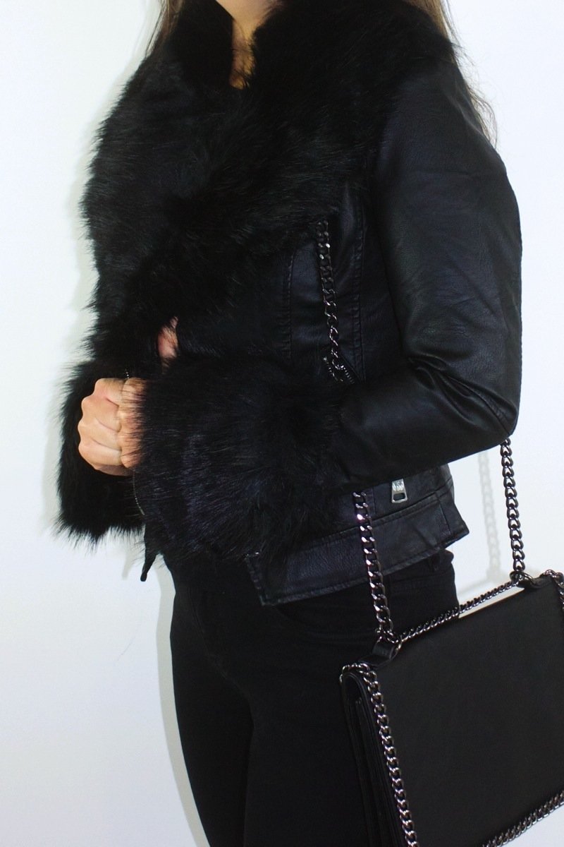 Sasha Black Faux Fur Biker Jacket