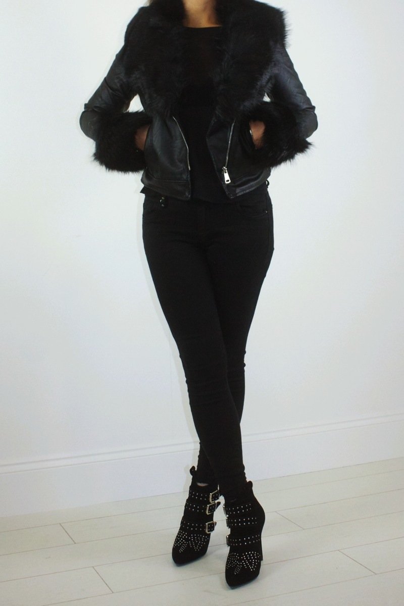 Sasha Black Faux Fur Biker Jacket