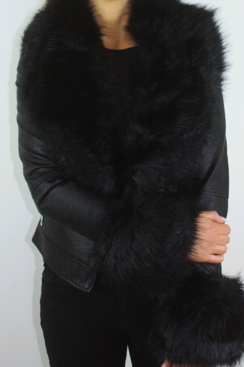 Sasha Black Faux Fur Biker Jacket