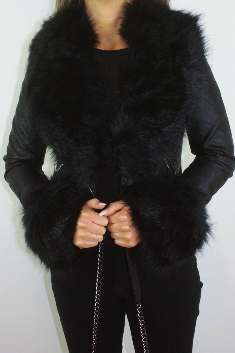 Sasha Black Faux Fur Biker Jacket