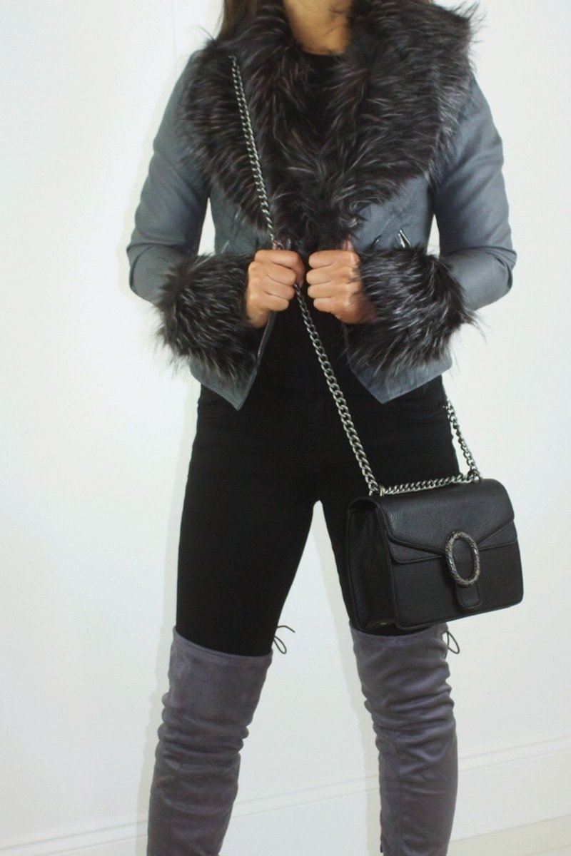 Sasha Grey Faux Fur Biker Jacket