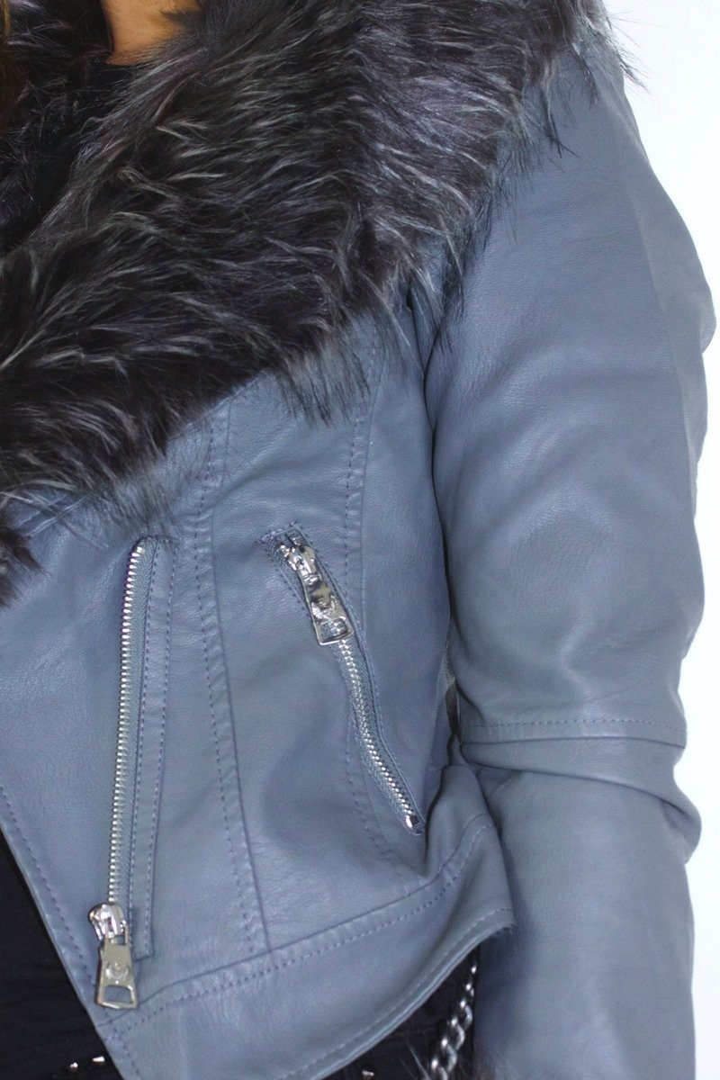 Sasha Grey Faux Fur Biker Jacket