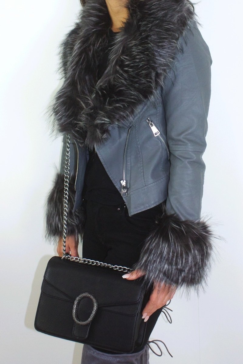 Sasha Grey Faux Fur Biker Jacket