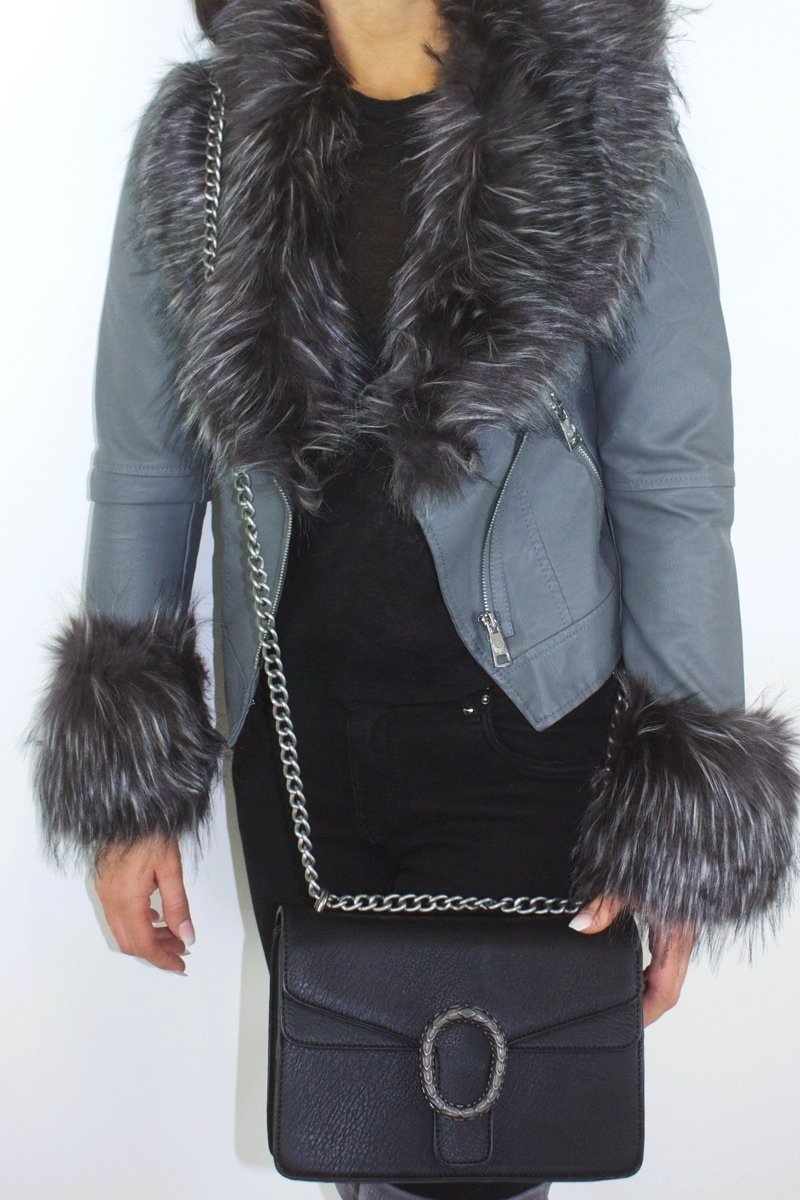 Sasha Grey Faux Fur Biker Jacket