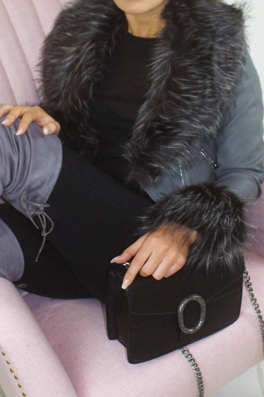 Sasha Grey Faux Fur Biker Jacket