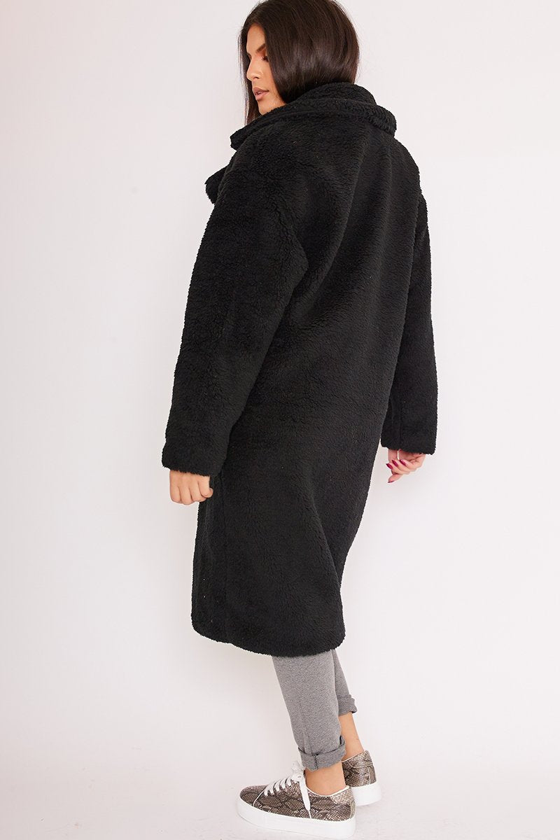 Sia Black Longline Borg Teddy Coat