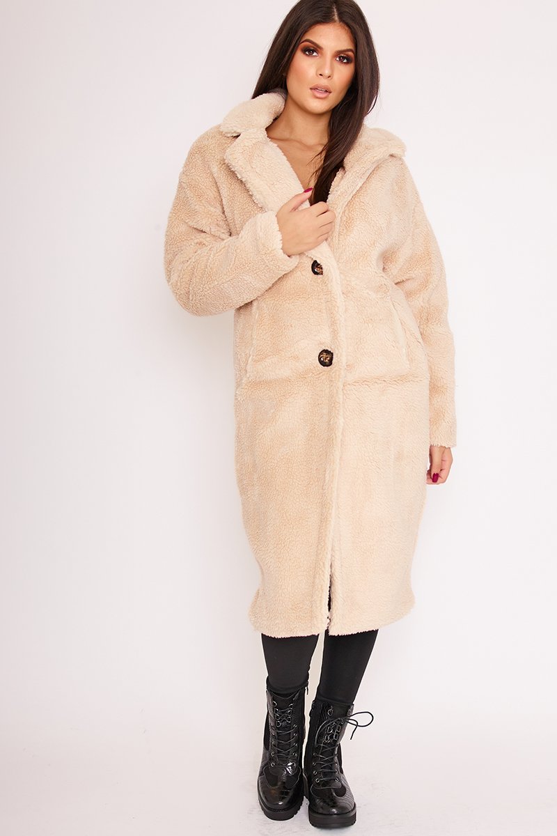 Sia Cream Longline Borg Teddy Coat