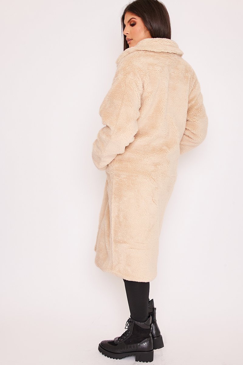 Sia Cream Longline Borg Teddy Coat